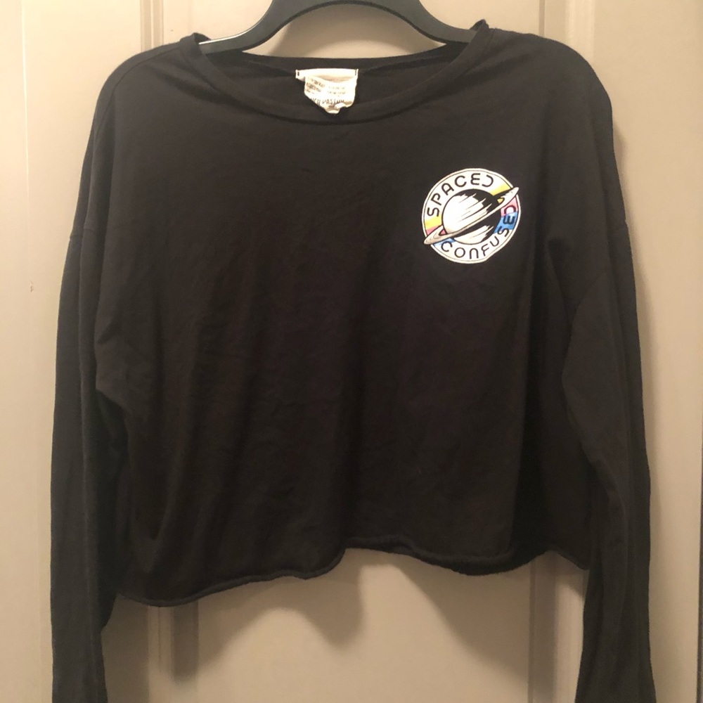 French Pastry Spaced & Confused Long Sleeve Crop Top Cropped Shirt Black Cute